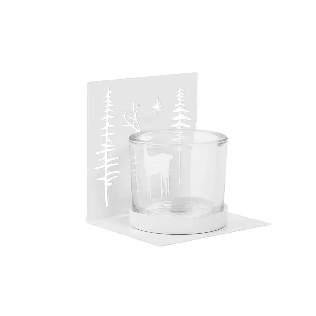 Kerzenhalter Rentier mit Glas – Metall Dekoration im Loft Stil, 17 cm