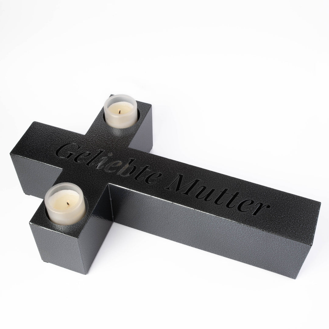 Große Grablicht Kreuz Grabschmuck 50 × 30 cm Marmor – Geliebte Mutter
