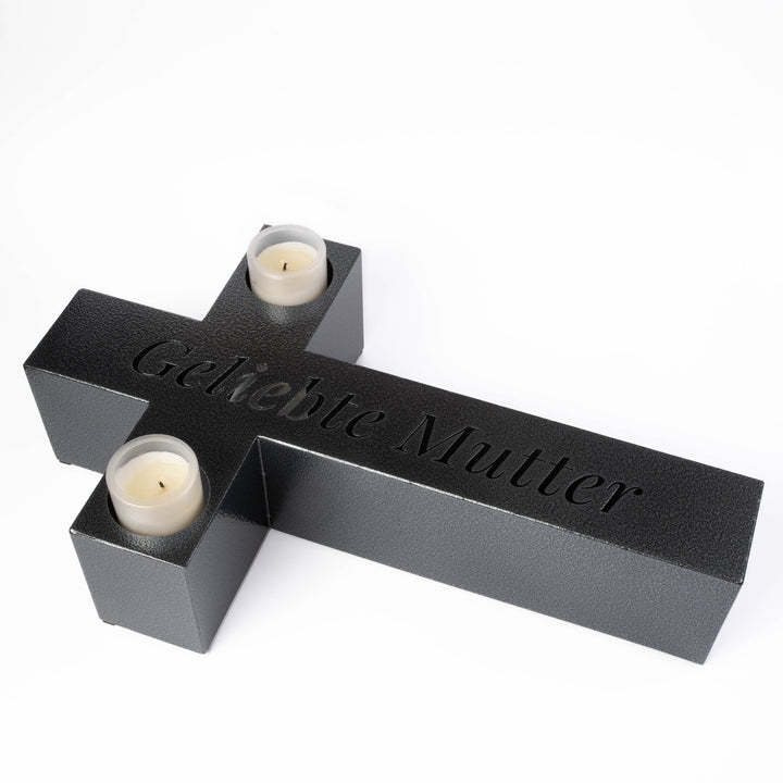 Große Grablicht Kreuz Grabschmuck 50 × 30 cm Marmor – Geliebte Mutter