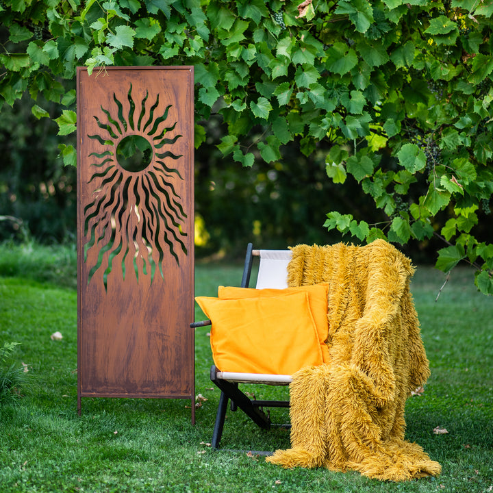 Sichtschutz Gartenpaneel Metall – Motiv Sonne, 160 × 50 cm