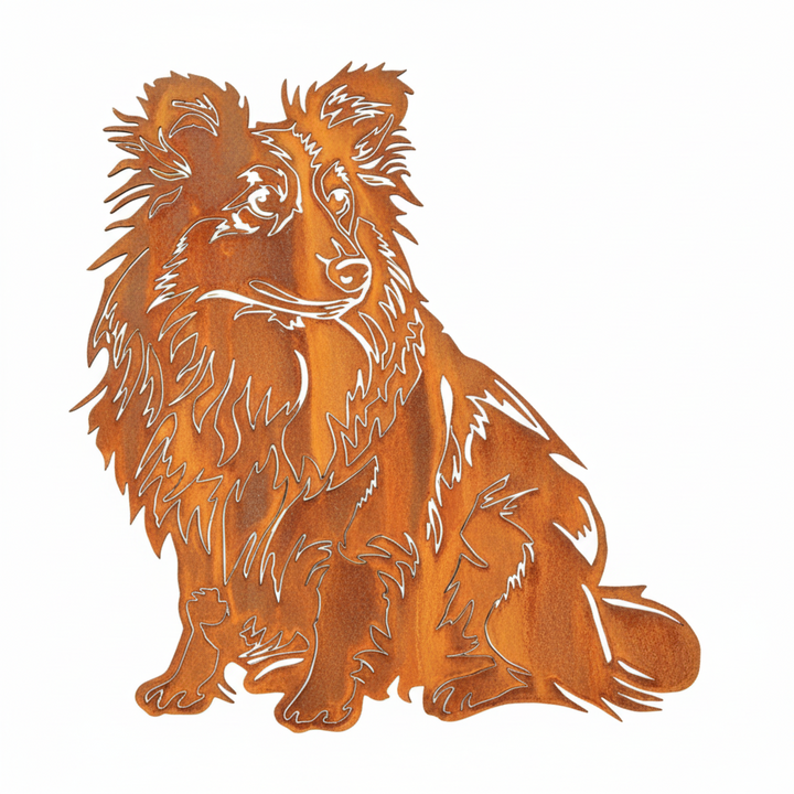 Edelrost Gartenstecker Shetland Sheepdog – Hundesilhouette aus Metall, 37 cm