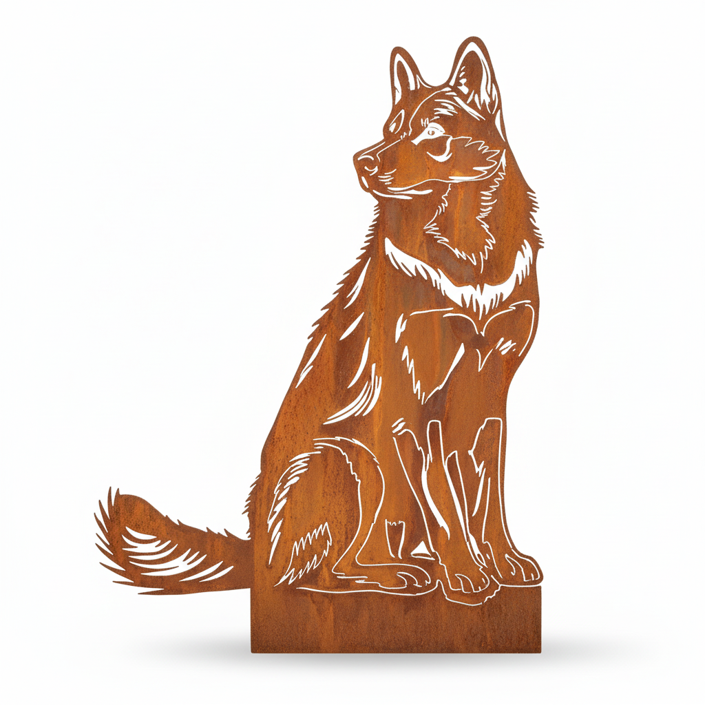 Edelrost Gartenstecker Husky – Hundesilhouette aus Metall