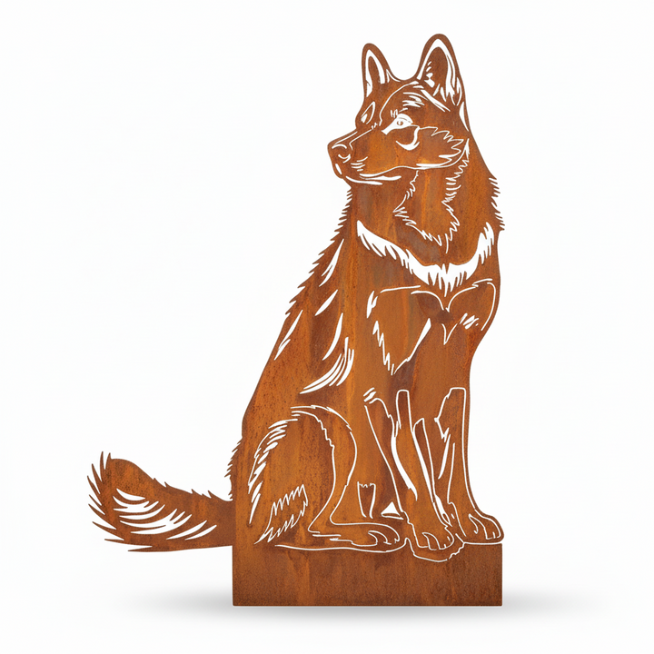 Edelrost Gartenstecker Husky – Hundesilhouette aus Metall