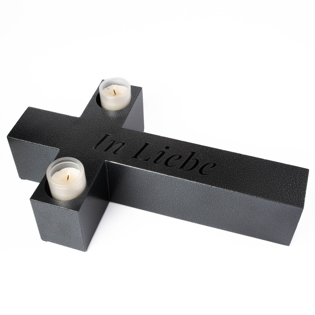 Große Grablicht Kreuz Grabschmuck 50 × 30 cm Marmor – Znicz In Liebe