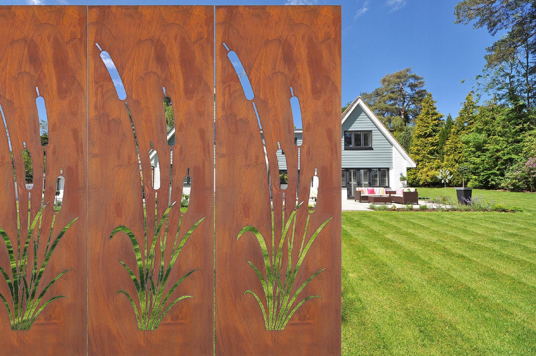 Sichtschutz Gartenpaneel Metall – Motiv Kalmus, 160 × 50 cm