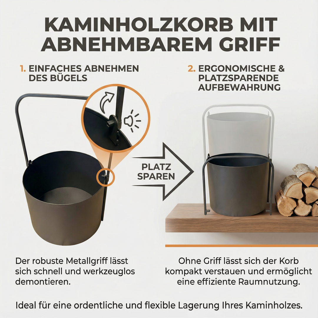 Kaminholzkorb aus Metall – schwarzer Holzkorb für innen
