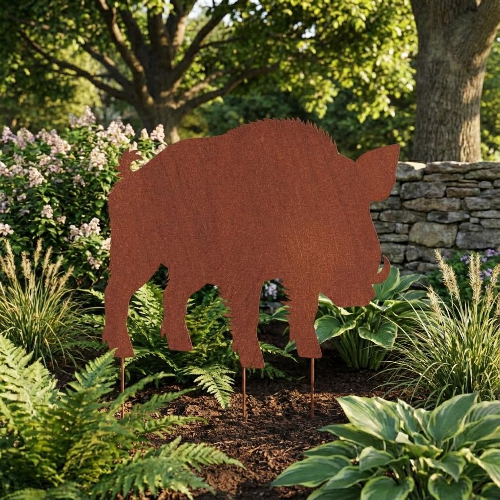 Gartenfigur Wildschwein aus Metall – dekorative Gartenfigur in natürlicher Rostoptik