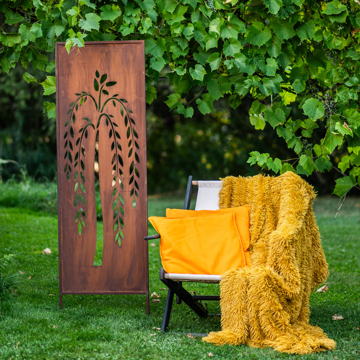 Sichtschutz Gartenpaneel Metall – Motiv Trauerweide, 160 × 50 cm