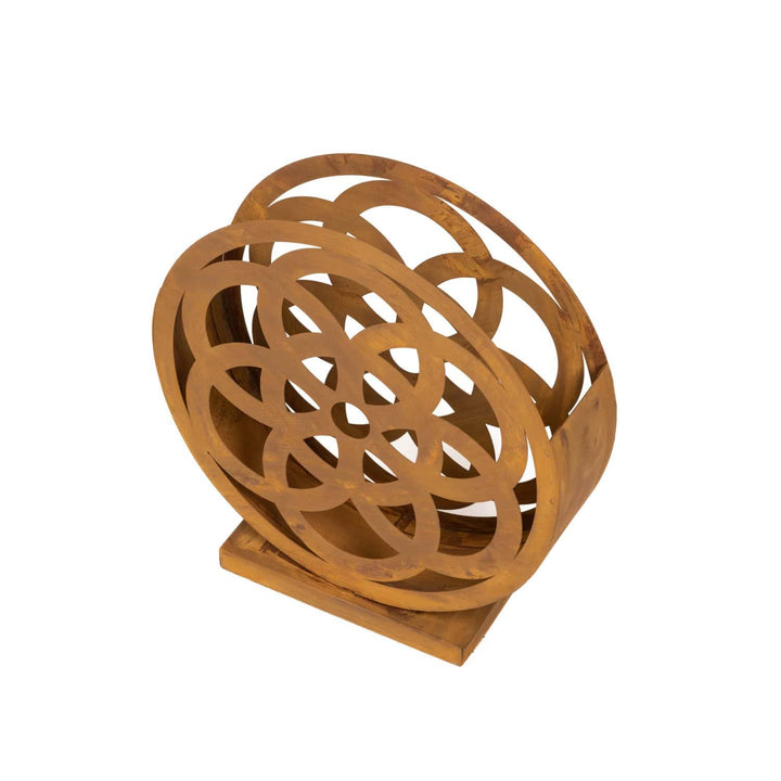 Metall Gartenlaterne Rosette – Ajour Dekoration und Kerzenhalter in Rostoptik