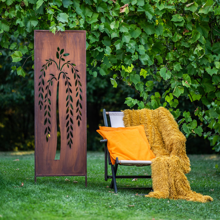 Sichtschutz Gartenpaneel Metall – Motiv Trauerweide, 160 × 50 cm