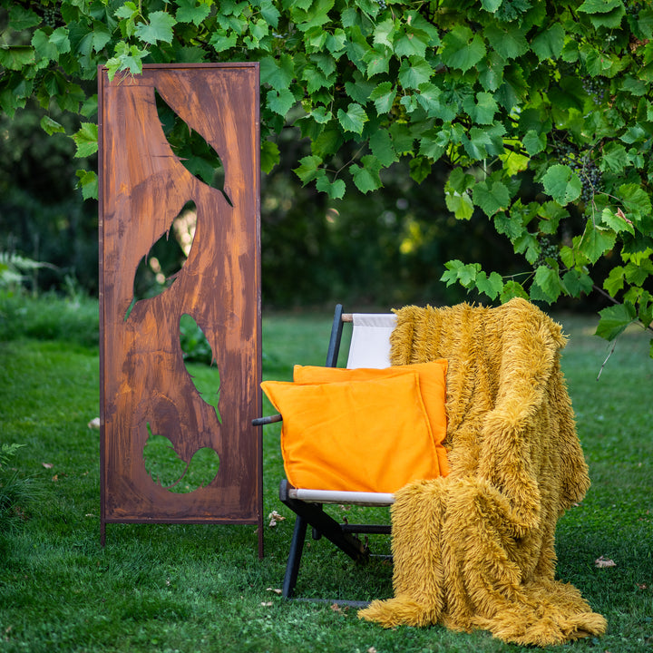 Sichtschutz Gartenpaneel Metall – Motiv Vier Federn, 160 × 50 cm