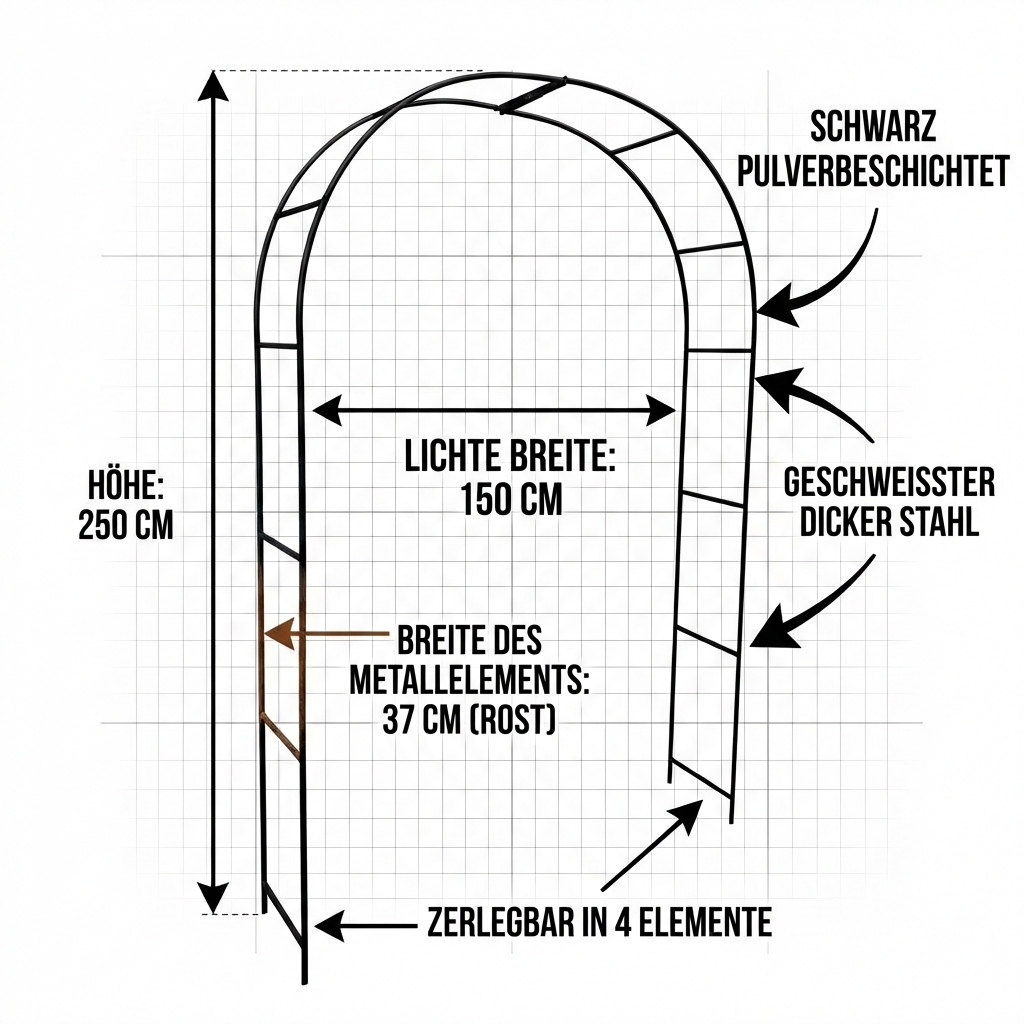 Rosenbogen Pergola aus Metall – Rankhilfe für Garten, 220 cm