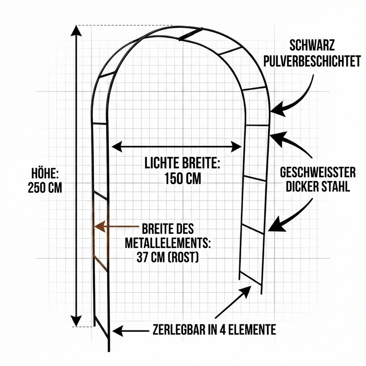 Rosenbogen Pergola aus Metall – Rankhilfe für Garten, 220 cm