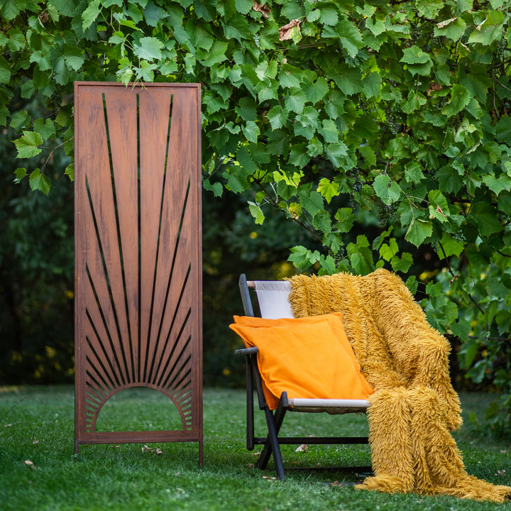 Sichtschutz Gartenpaneel Metall – Motiv Sonnenstrahlen, 160 × 50 cm
