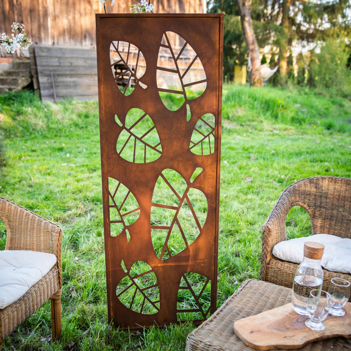 Sichtschutz Gartenpaneel Metall – Motiv Blätter, 160 × 50 cm