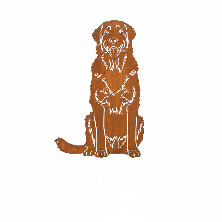 Edelrost Gartenstecker Leonberger – Hundesilhouette aus Metall, 30 cm