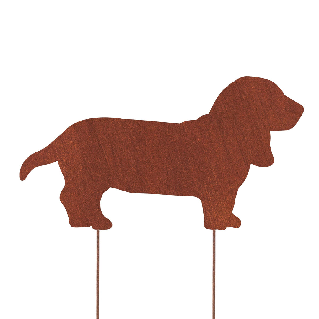 Edelrost Gartenstecker Basset Hound – Hundesilhouette aus Metall