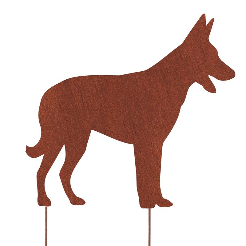 Edelrost Gartenstecker Belgischer Schäferhund – Hundesilhouette aus Metall