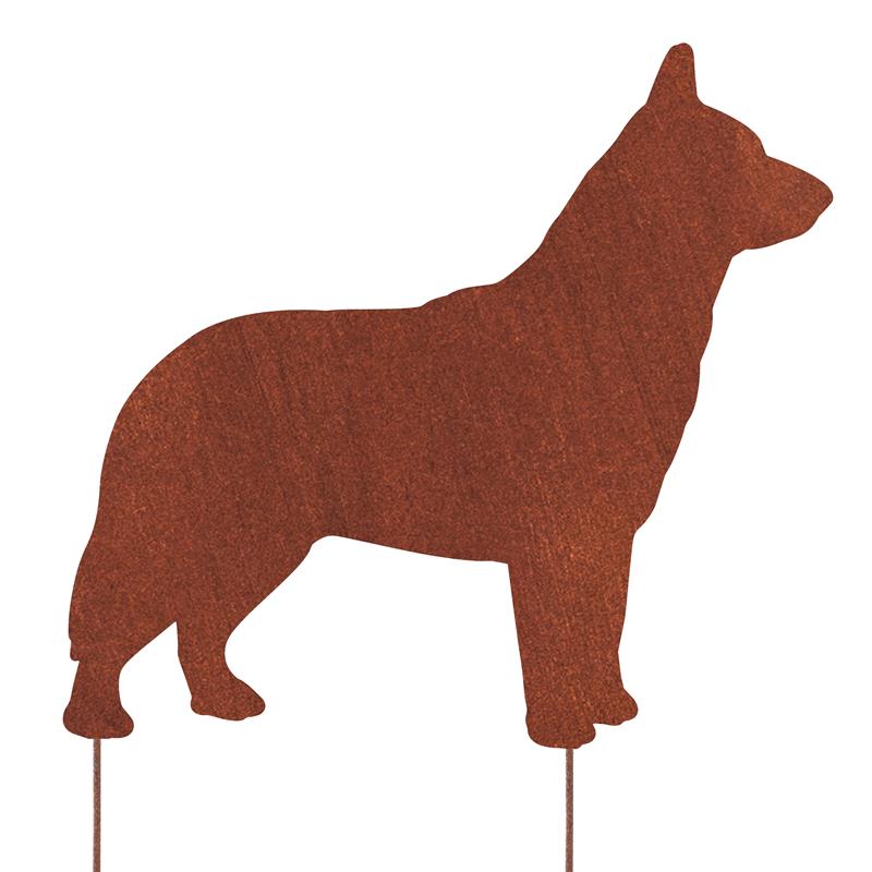 Edelrost Gartenstecker Blue Heeler – Hundesilhouette aus Metall
