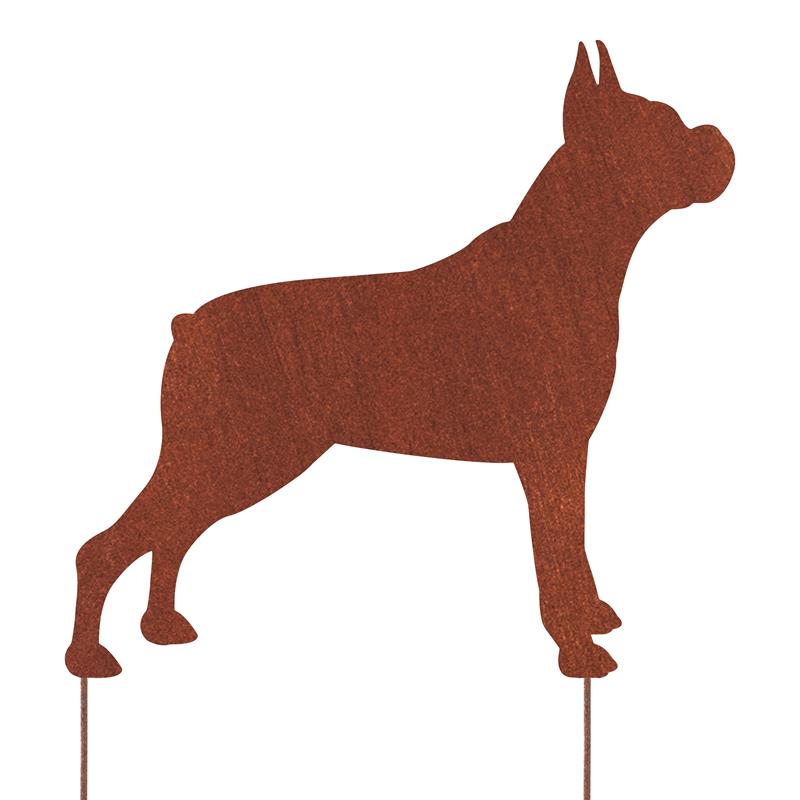 Edelrost Gartenstecker Boxer – Hundesilhouette aus Metall