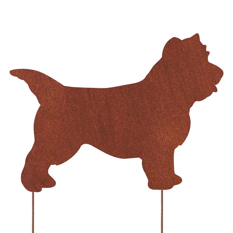 Cairn Terrier Gartenfigur – Hundesilhouette aus Metall in Rostoptik