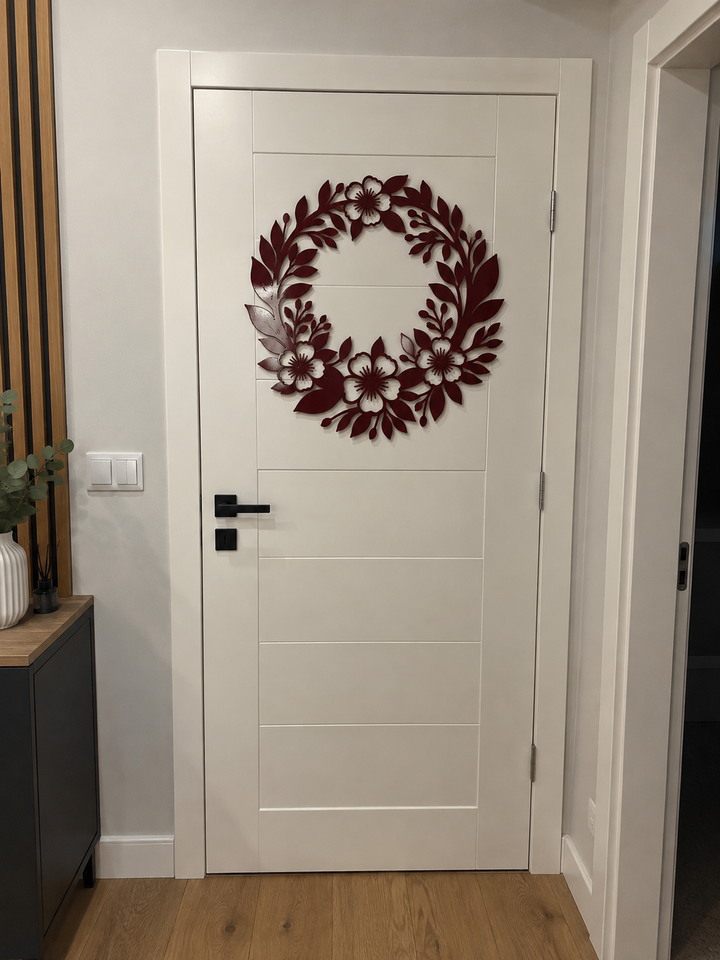 Dekorativer Metallkranz mit Blumen und Blättern – Tür oder Wandschmuck, Ø 44 cm