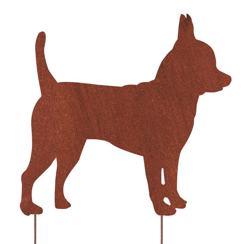 Chihuahua Gartenfigur – Hundesilhouette aus Metall in Rostoptik
