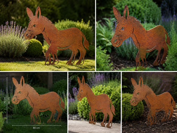 Metall Gartendeko Esel 80 cm – patinierter Stahl mit Corten-Effekt