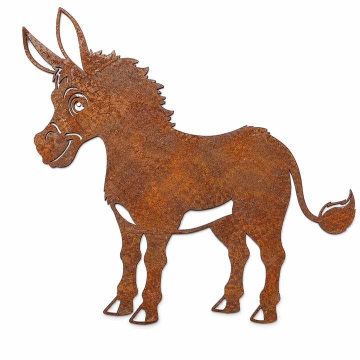 Metall Gartendeko Esel 80 cm – patinierter Stahl mit Corten-Effekt