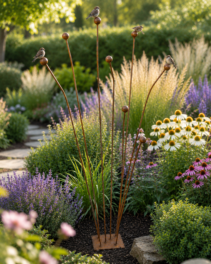 Gartendeko aus Metall mit Kugeln – natürliche Rostpatina