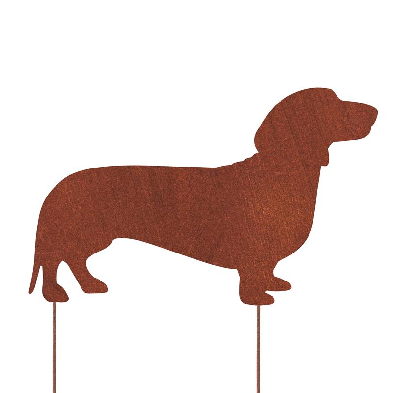 Dackel Gartenfigur – Hundesilhouette aus Metall in Rostoptik