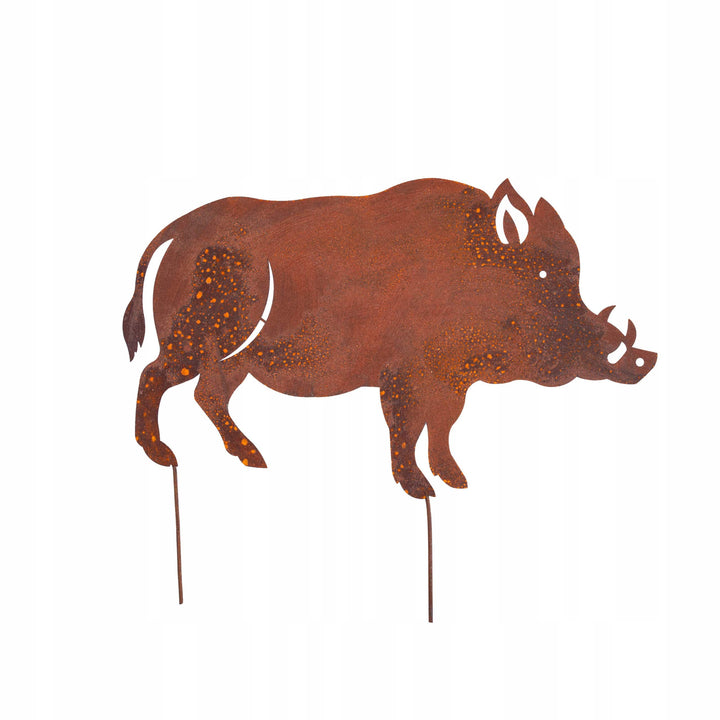 Gartenfigur Wildschwein aus Metall – Gartenstecker aus patiniertem Stahl