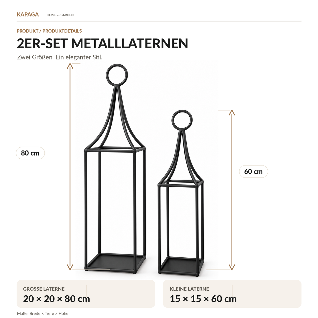Black Metal Lantern – Candle Lantern for Indoor & Outdoor Use