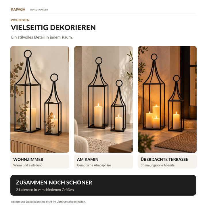 Black Metal Lantern – Candle Lantern for Indoor & Outdoor Use