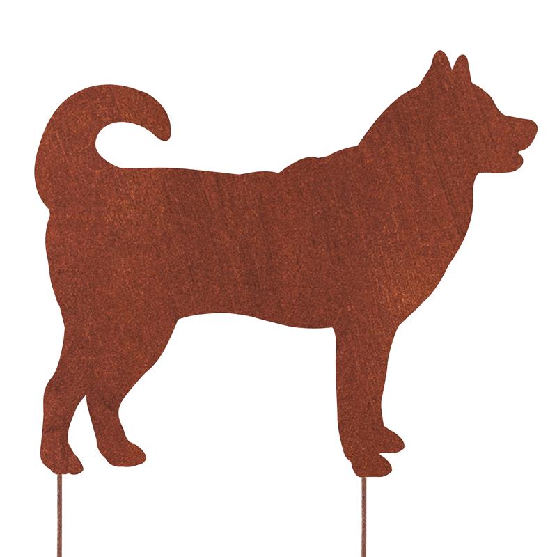 Husky Gartenfigur – Hundesilhouette aus Metall in Rostoptik