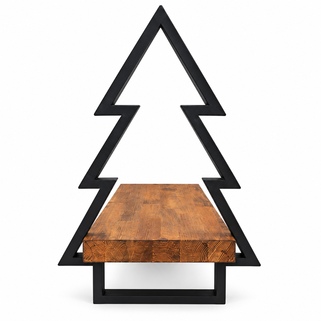 Weihnachts-Dekoständer mit Holzbrett und Metall-Tannenbäumen – Schwarz