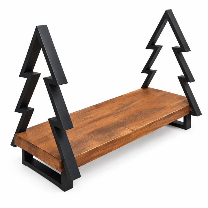 Weihnachts-Dekoständer mit Holzbrett und Metall-Tannenbäumen – Schwarz