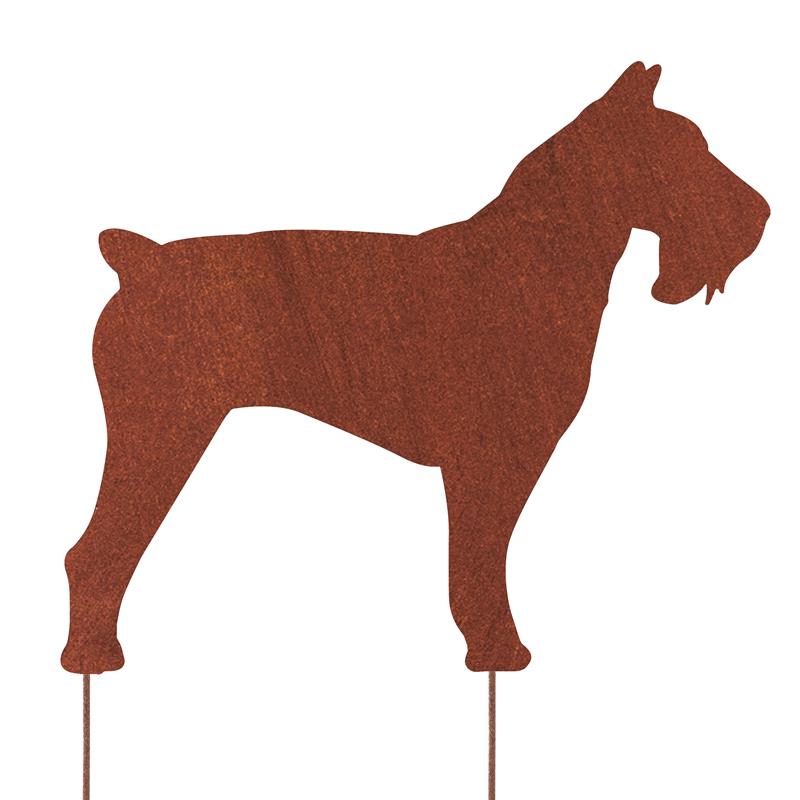 Schnauzer Gartenfigur – Hundesilhouette aus Metall in Rostoptik