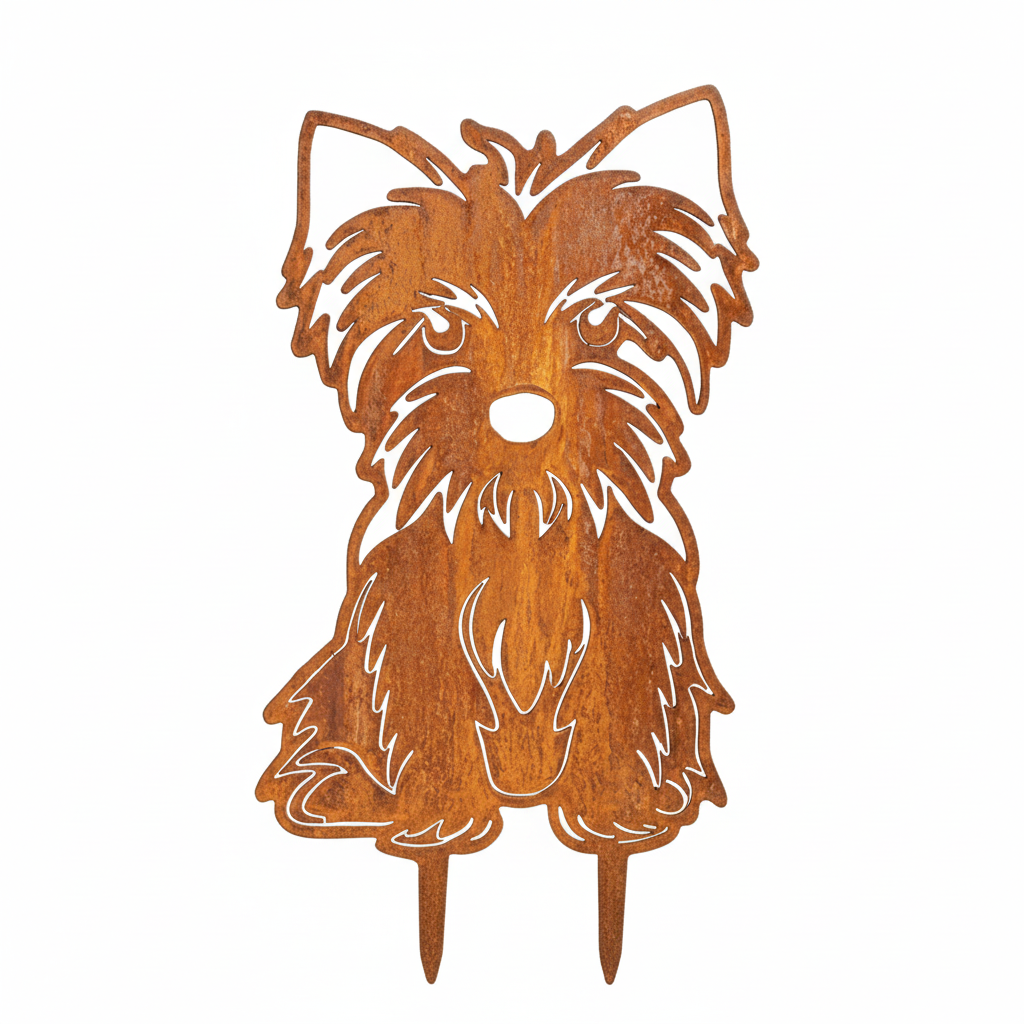 Edelrost Gartenstecker Yorkshire Terrier – Hundesilhouette aus Metall, 23 cm
