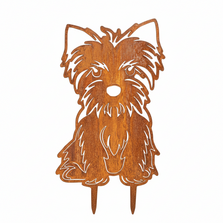 Edelrost Gartenstecker Yorkshire Terrier – Hundesilhouette aus Metall, 23 cm