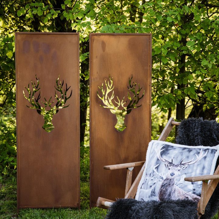 Sichtschutz Gartenpaneel Metall – Motiv Hirsche, 160 × 50 cm