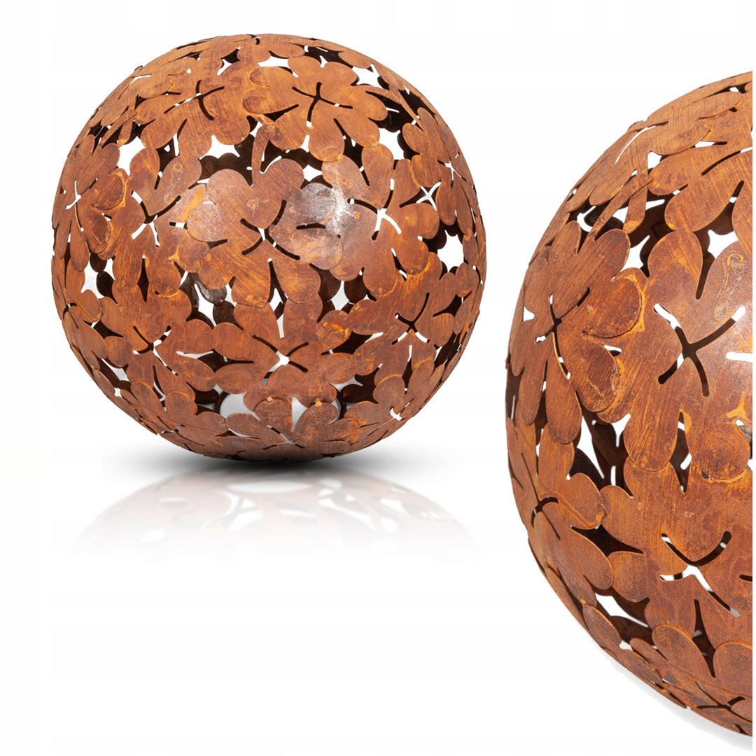 Gartenkugel "Kleeblatt" – Rost-Deko aus Stahl mit Kleeblatt-Ornament