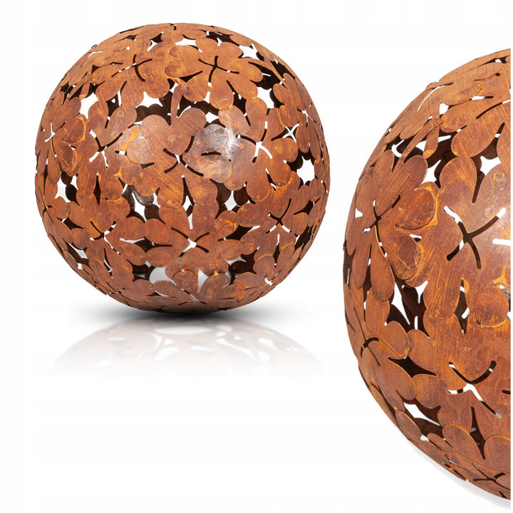 Gartenkugel "Kleeblatt" – Rost-Deko aus Stahl mit Kleeblatt-Ornament