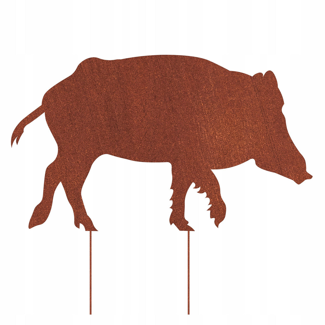 Edelrost Gartenfigur Schwein – Metallfigur auf Einschlagbeinen, 46 cm