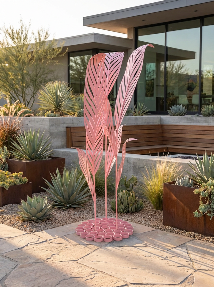 Dekorative Stahlpalmen rosa, Deko für Zuhause oder Garten, Gartendeko für...