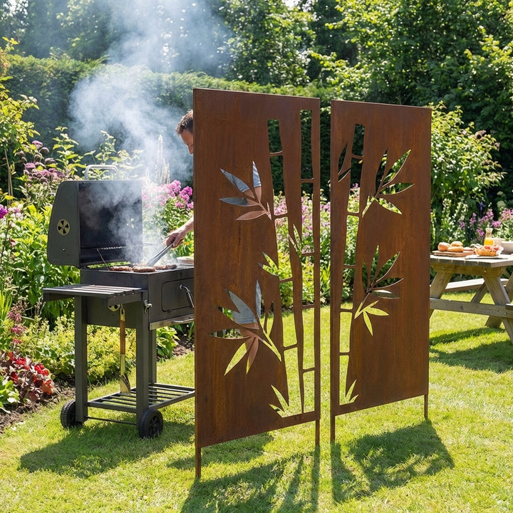 2er-Set Sichtschutz Gartenpaneel Metall – Motiv Bambus, 160 × 50 cm