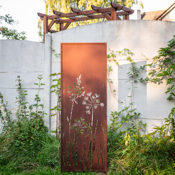 Sichtschutz Gartenpaneel Metall – Motiv Blumen, 160 × 50 cm