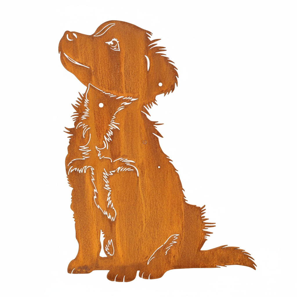 Edelrost Gartenstecker Australian Shepherd – Hundesilhouette aus Metall, 40 × 30 cm