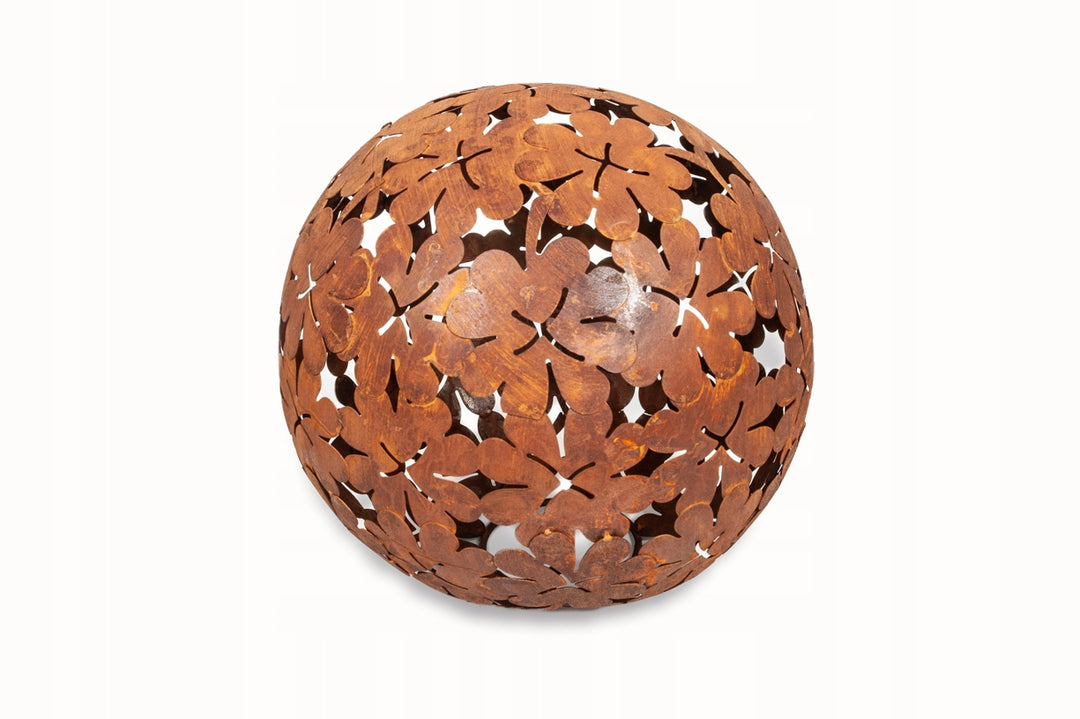 Gartenkugel "Kleeblatt" – Rost-Deko aus Stahl mit Kleeblatt-Ornament