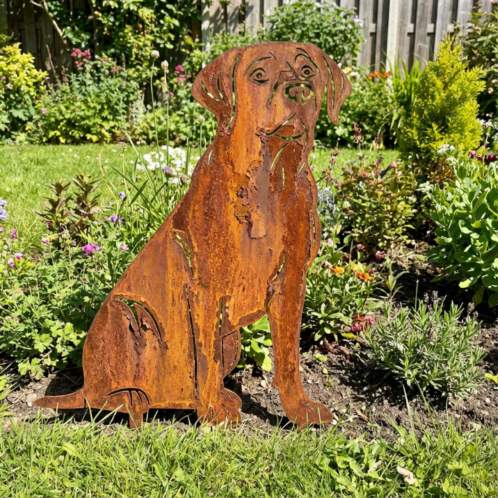 Edelrost Gartenstecker Labrador Retriever – Hundesilhouette aus Metall, 34 cm